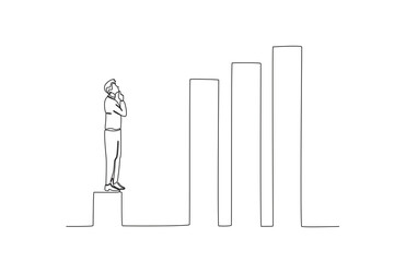 Single one line drawing of A man with a rising stock chart. Business investment stock growth minimal concept. Modern continuous line draw design graphic vector illustration
