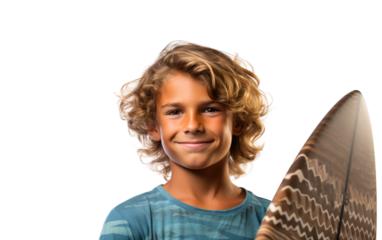 Boy with Surfboard On Isolated Background