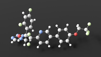 oteseconazole molecular structure, antifungal, ball and stick 3d model, structural chemical formula with colored atoms