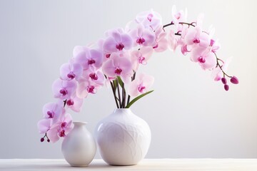 very beautiful orchid flowers in a vase on the table, white background