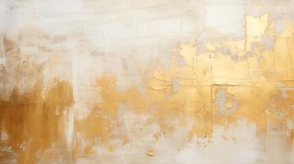Gold vintage brush strokes with white spots textured background Art modern oil and acrylic smear blot