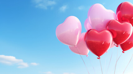 Colorful helium balloons in the shape of hearts for greeting events