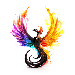 Phoenix bird logo in flight with lights, 3D render