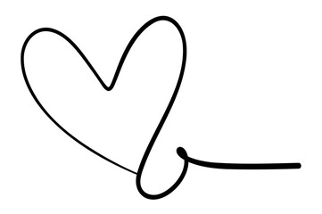Line heart drawn by hand on isolated on transparent background PNG file