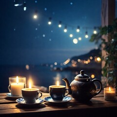 cup of tea and teapot generated Ai