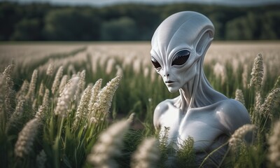 Alien Immersed in Tall Grass, Nature's Embrace