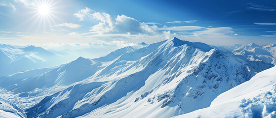 Obraz premium Sunlit mountain landscape with snow-capped peaks and serene alpine surroundings