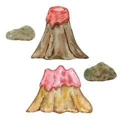 Watercolor volcano with magma set © SvetaArt