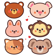 set of hand drawing cartoon animals sticker set. cute animal drawing for sticker, icon