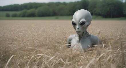 UFO Visitor Immerses in Earth's Grassy Landscape