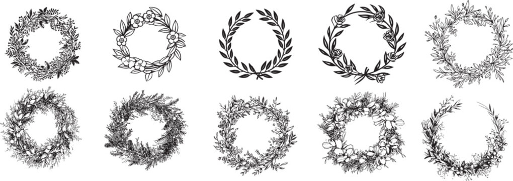 Floral Wreath Svg,circle Svg Bundle,wreath Svg Bundle, Heart Laurel Wreath Svg, Wedding Wreath Svg, Wreath Monogram Svg Circle Frame
