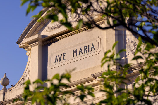 Hail Mary (Ave Maria) inscription on a church facade