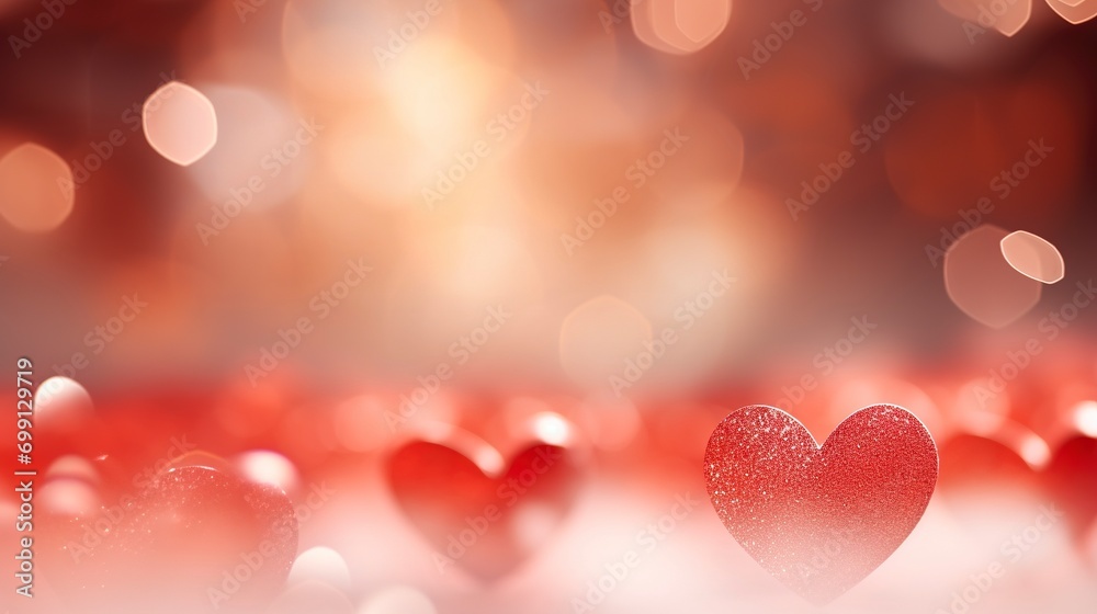 Poster Soft red heart shape bokeh background