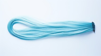 A single strand of pastel blue hair on a blank backdrop