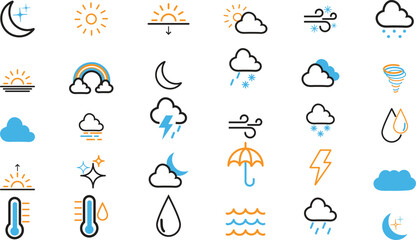 Colorful weather icons collection. - obrazy, fototapety, plakaty