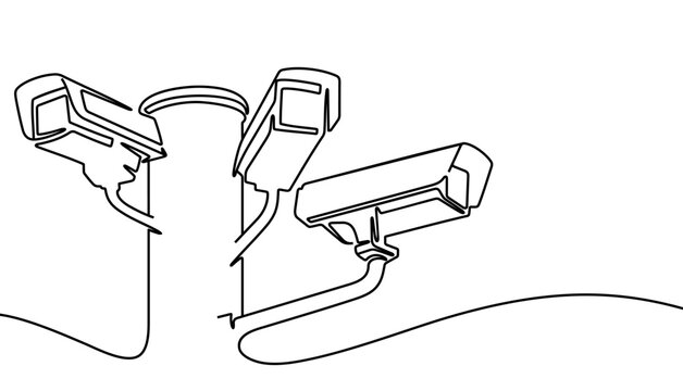 Continuous one line drawing of outdoor security system vector design. Single line art illustration on the theme of CCTV, security camera on transparent background