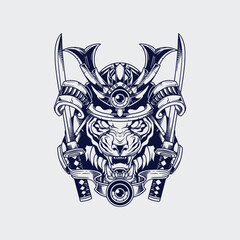 Japanese god of war mythological character logo, tiger god logo template