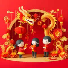 Chinese Lunar Year Paper Art Craft Diorama, Year Of The Dragon.