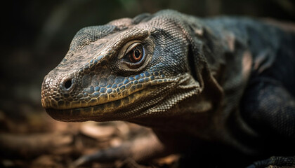 Obraz premium A close up portrait of a green iguana in the tropical forest generated by AI