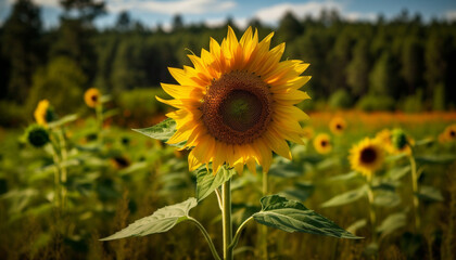 Sunflower blooms in nature summer, a vibrant yellow beauty generated by AI