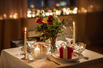 festive table serving at home on valentine's day