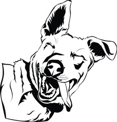 Cartoon Black and White Isolated Illustration Vector Of A Pet Puppy Dog With Tongue Out