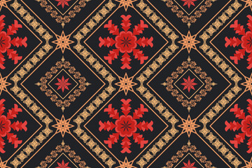 Ethnic Figure aztec embroidery style. Geometric ikat oriental traditional art pattern.Design for ethnic background,wallpaper,fashion,clothing,wrapping,fabric,element,sarong,graphic,vector illustration