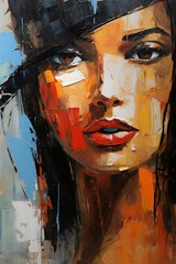 Abstract oil painting portrait of a beautiful woman,  Modern contemporary art