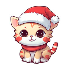 Cute Christmas cat illustration, Santa cat Sticker, pastel cute colors, kitty, kitten, Christmas animals, winter, holidays, generative ai Pro PNG
