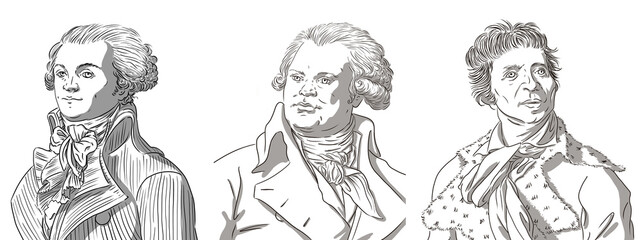 Fototapeta na wymiar Robespierre, Danton and Marat, men of the french revolution