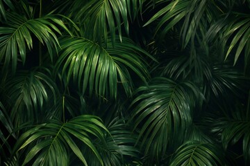 Green palm leaves background,  Tropical nature backdrop,  Copy space for text