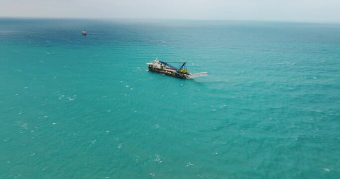 Pipe laying vessel in Mediterranean Sea.