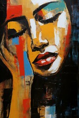 Abstract oil painting of a woman's face on a black background