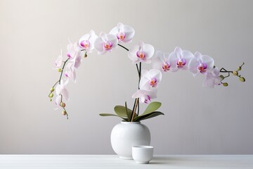very beautiful pink orchid flowers in a vase on the table, white background - Powered by Adobe