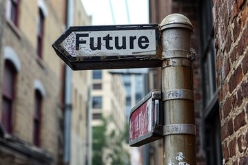 a close up of a street sign displaying the word Future