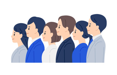 Obraz premium 左を見上げて並ぶビジネスパーソン男女のセット【人物ベクターイラスト素材】