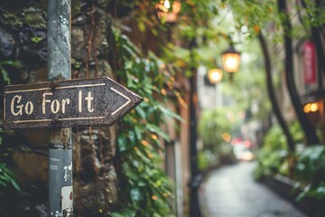 Motivational Mile: Street Sign Post Encouraging Action with "Go for It"