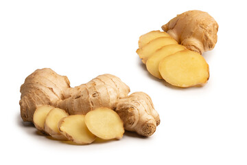 Ginger root isolated on white background.