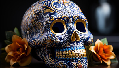 Day of the Dead celebration colorful masks, spooky yet beautiful generated by AI