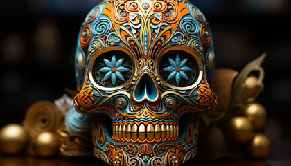 Obraz premium Indigenous culture celebrates tradition with ornate, smiling, multi colored masks generated by AI
