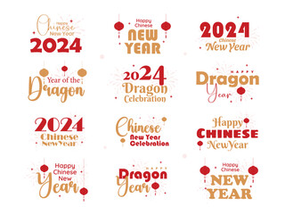 Typography, emblem and badge set on Chinese New Year, Year of the dragon.