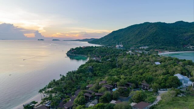 Sunrise on Haad Rin beach. Koh Phangan island. Thailand