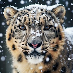 Snow leopard portrait in the snow,  Snowy Panthera uncia