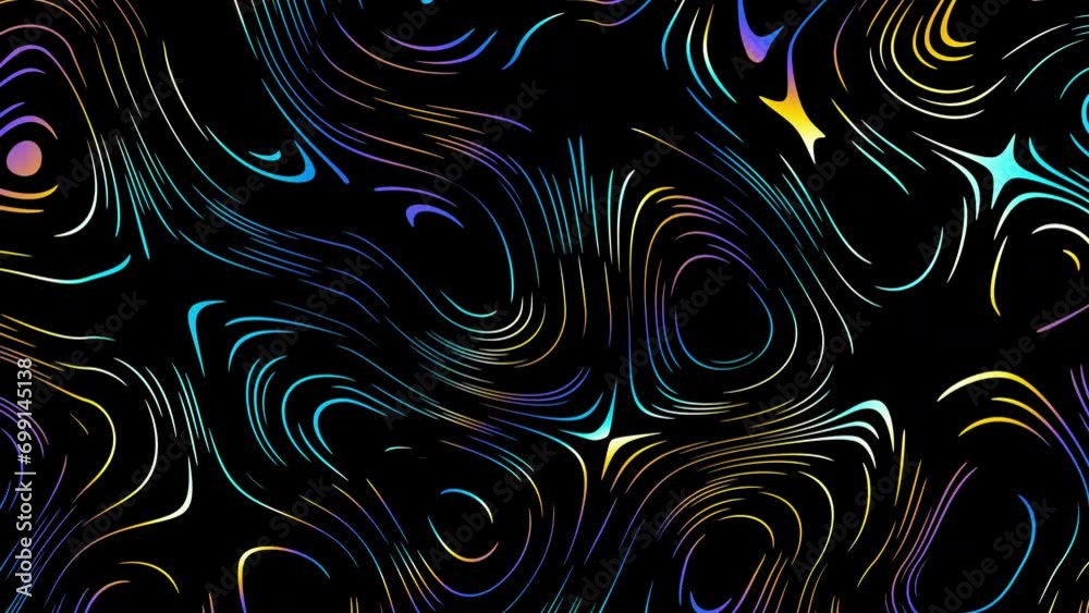 Poster Beautiful abstract wavy lines technology backdrop wave digital effect particles. Seamless Loop 4k