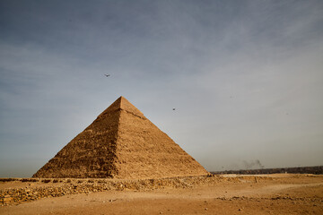 Khafre Pyramid with two birds in the sky