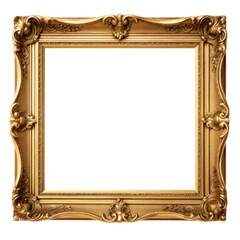 Golden wooden picture frame Isolated on transparent background