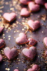 Obraz premium pink hearts with golden glitter, valentines day background