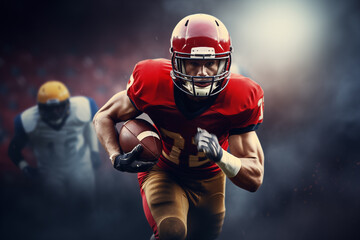 American football player running. Generative AI - Powered by Adobe