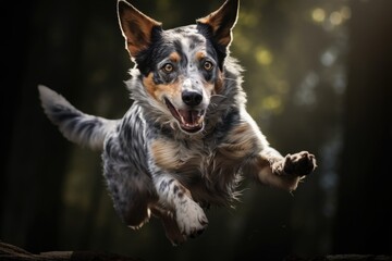 Naklejka na ściany i meble happy dog ​​running in the forest