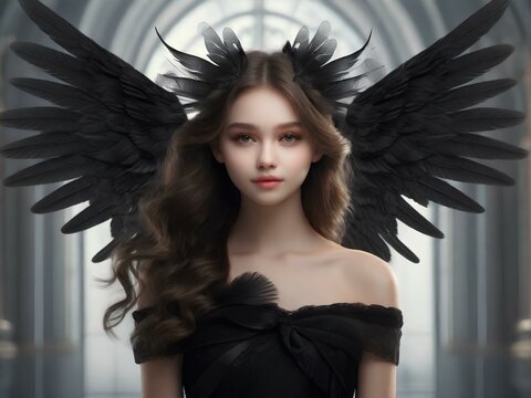 Girl with angel wings. AI generated art
